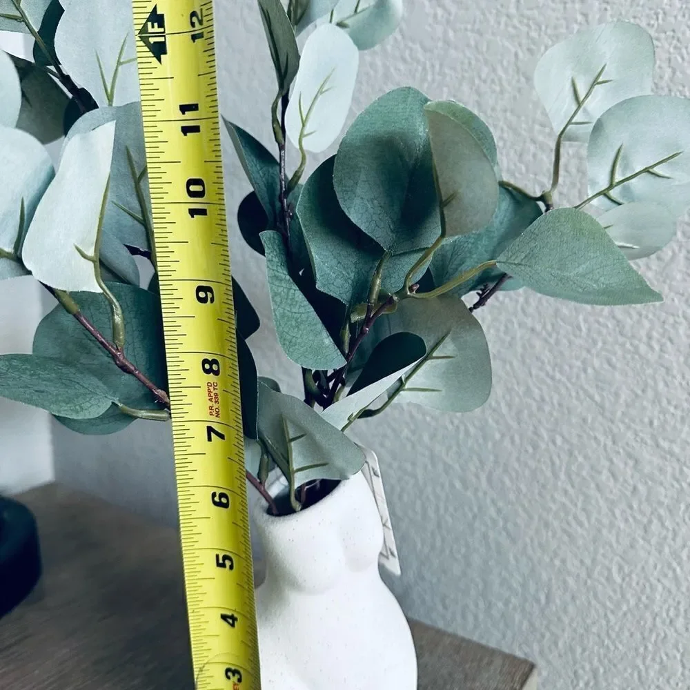 Ceramic Woman Torso Hips Figure Eucalyptus Plant in Vase Decor